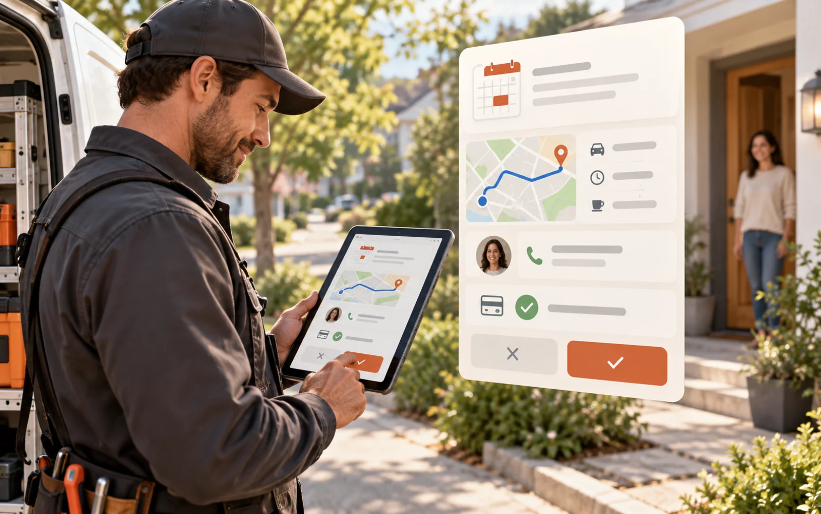 A field-service provider reviewing a route-aware appointment approval card before confirming a booking